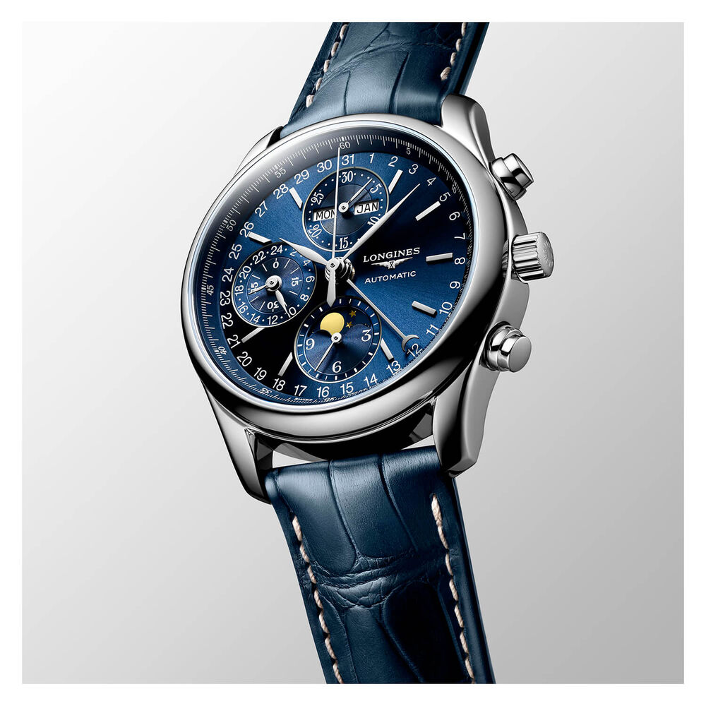 Longines Master Collection Collection Chronograph Blue & Blue Leather Mens Watch image number 5