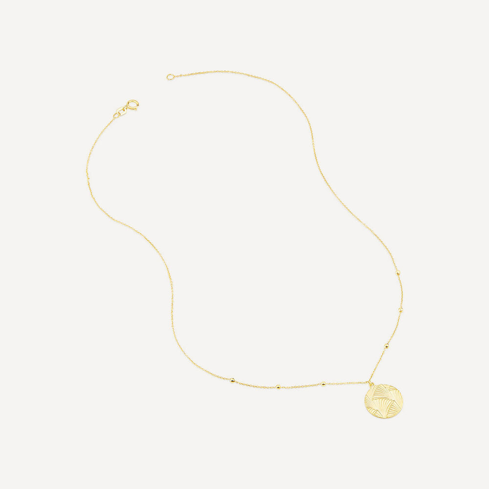 9ct Yellow Gold Textured Round Disc Bead Chain Necklet image number 2