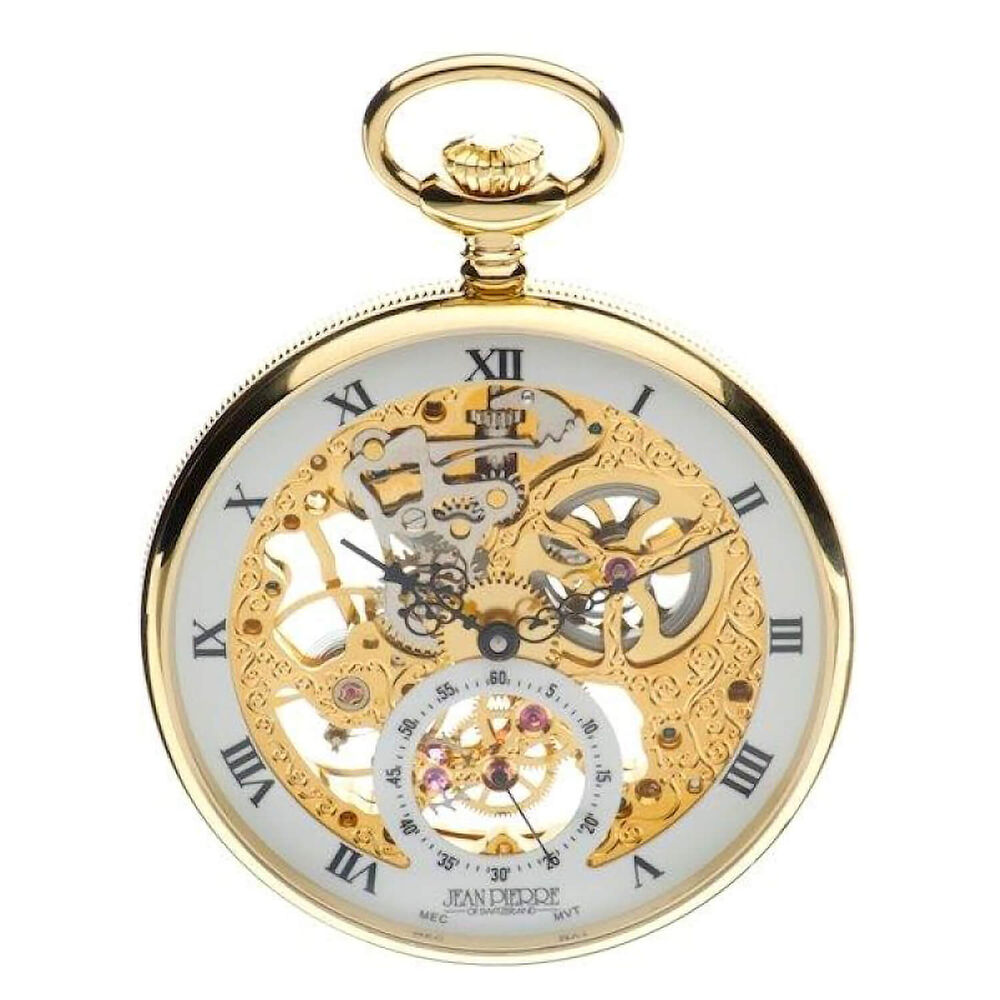Jean Pierre Yellow Gold Plated Open Face Pocket Watch