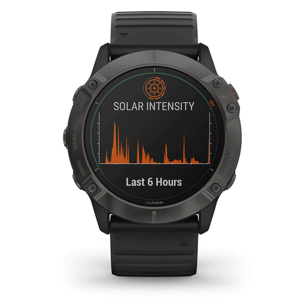 Garmin Fenix 6X Pro Solar Titanium Smartwatch Carbon Grey Black Band image number 6