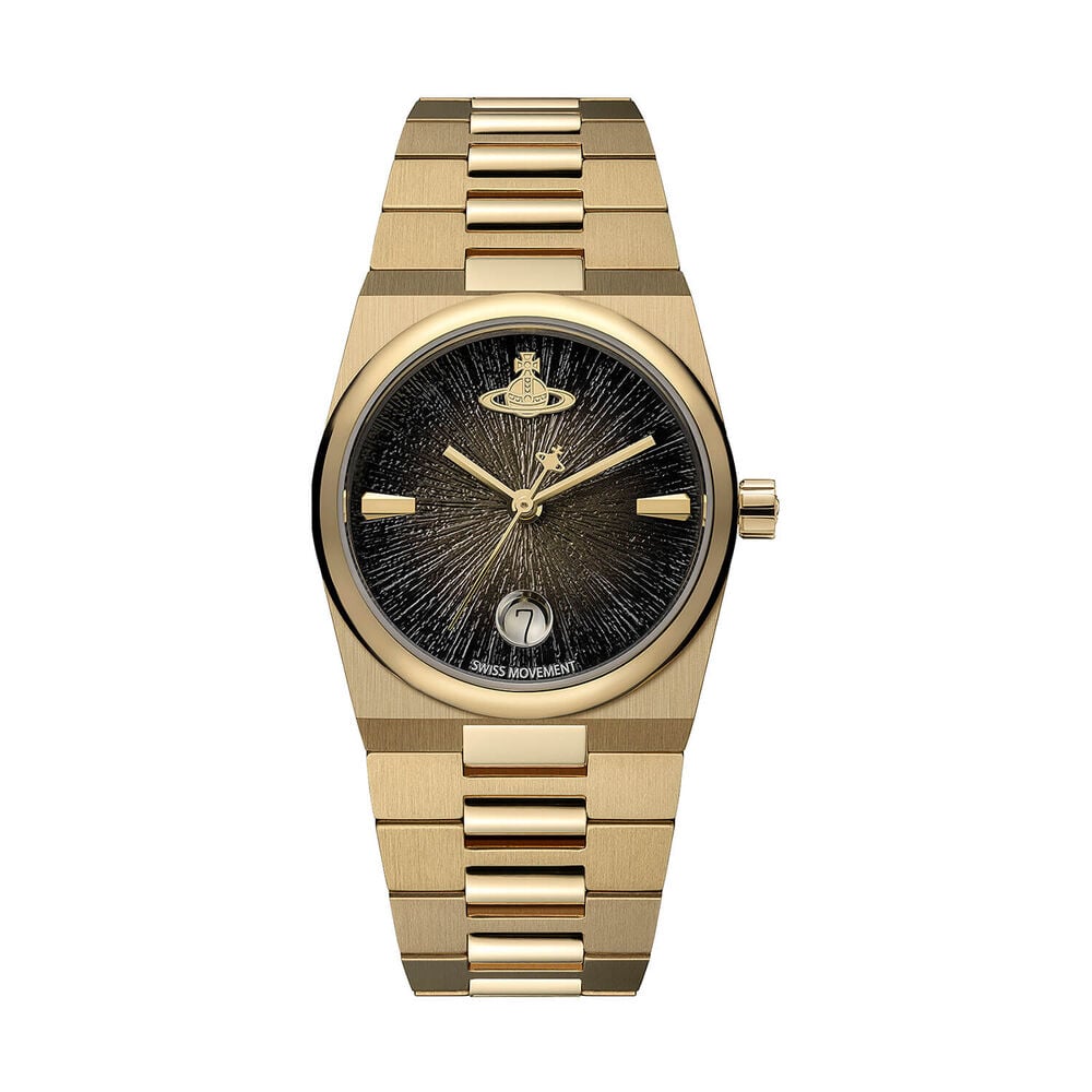 Vivienne Westwood The Hoxton 28mm Black Dial Gold Steel Bracelet Watch image number 0