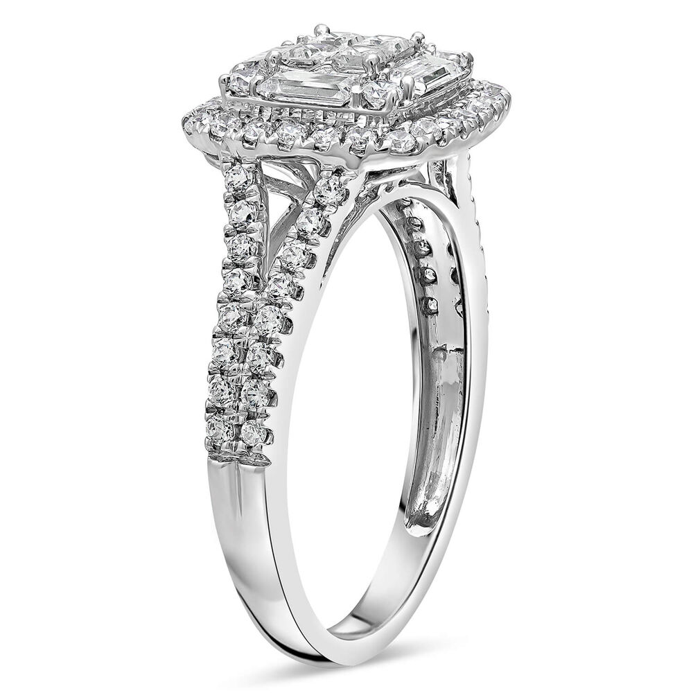18ct White Gold 1.00ct Diamond Cluster Baguette Halo Ring image number 3