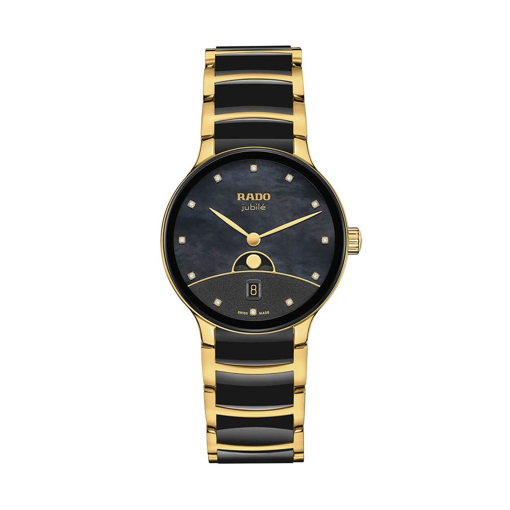 Rado Centrix Moonphase 35mm Black Dial Gold Plated Steel & Ceramic Bracelet Watch