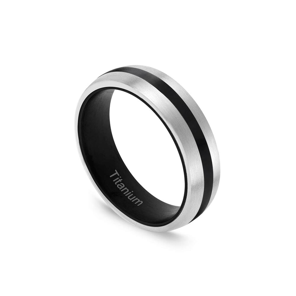 Titanium Black Centre Stripe Mens Band Ring
