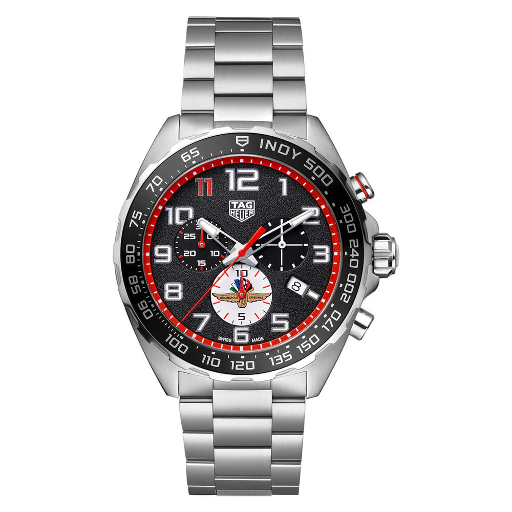 TAG Heuer Formula 1 Chronograph x Indy 500 43mm Black Dial Steel Bracelet Watch image number 0