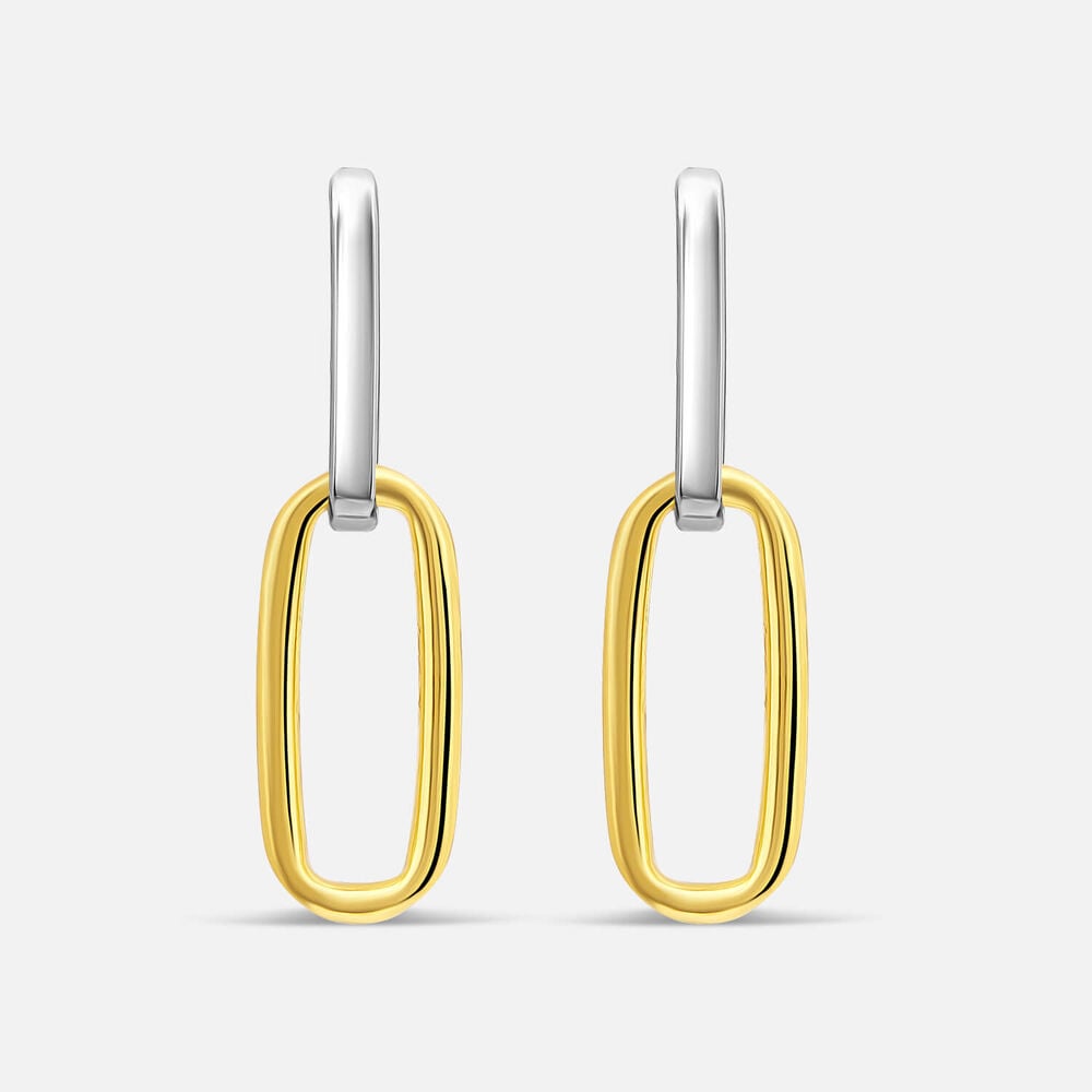 Sterling Silver Two Tone Oval Link Drop Earring