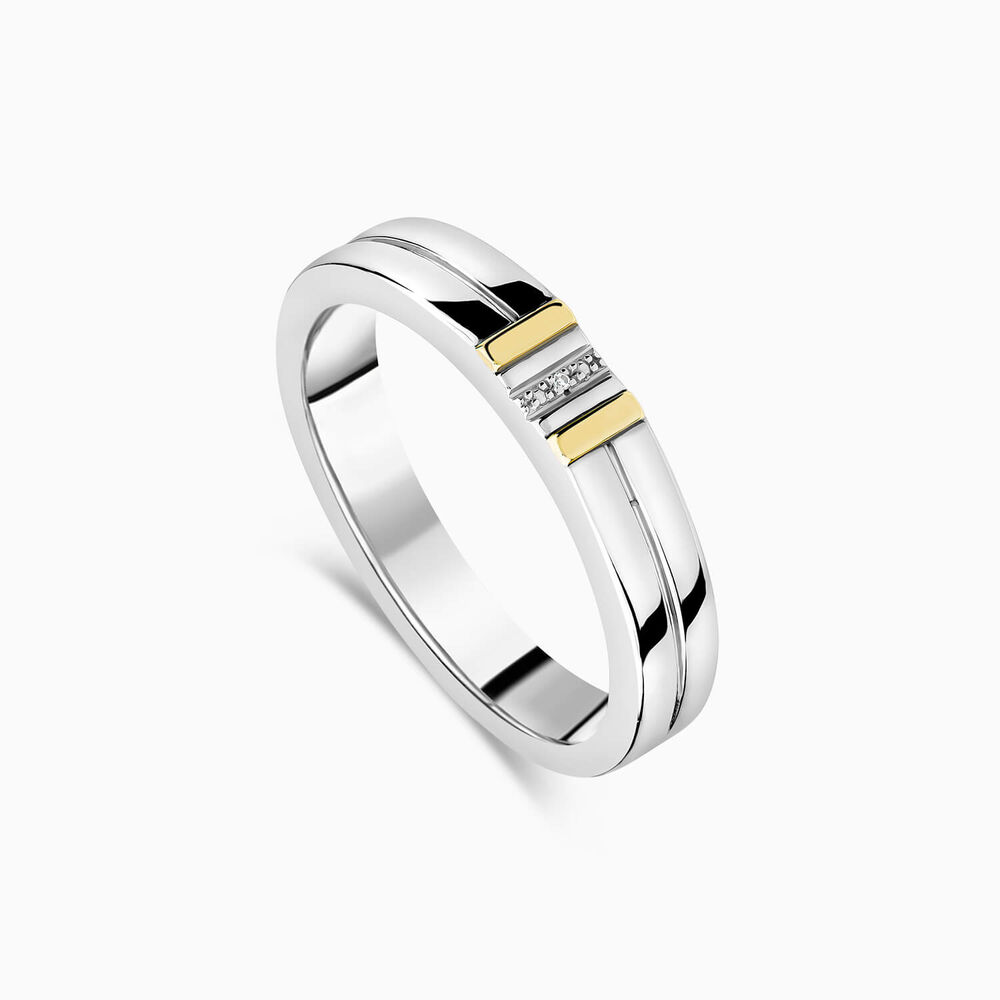 Sterling Silver & 9ct Yellow Gold 0.002ct Diamond Set Centre Lined Ring