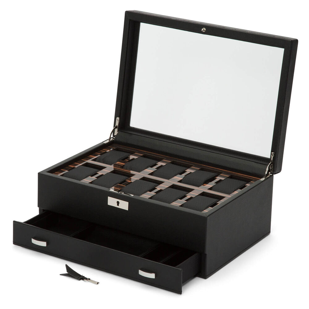 WOLF ROADSTER 10pc Black Drawer Watch Box