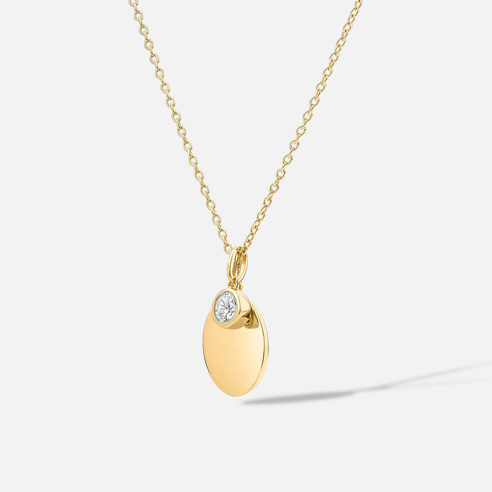 Yellow Gold Plated Vermeil Sterling Silver April Birthstone White Sapphire Disc Pendant