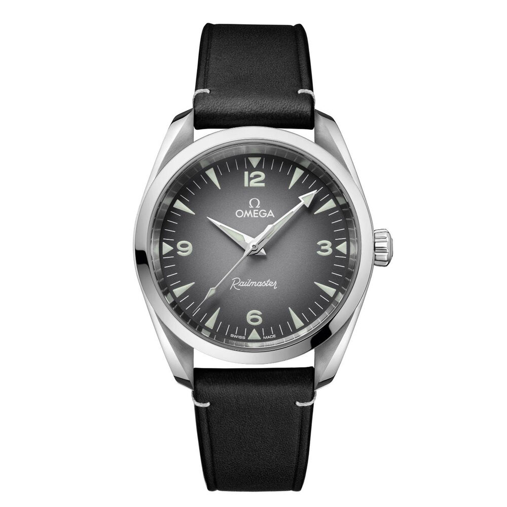 OMEGA Seamaster Railmaster 38mm Grey Dial Black Leather Strap Watch
