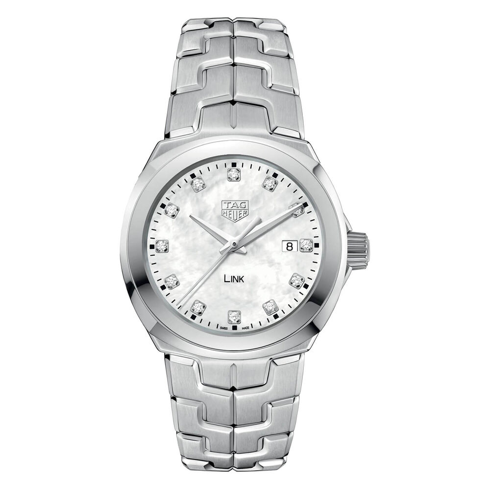 TAG Heuer Link Date 32mm Mother of Pearl Diamond Dial Stainless Steel Bracelet Watch image number 0