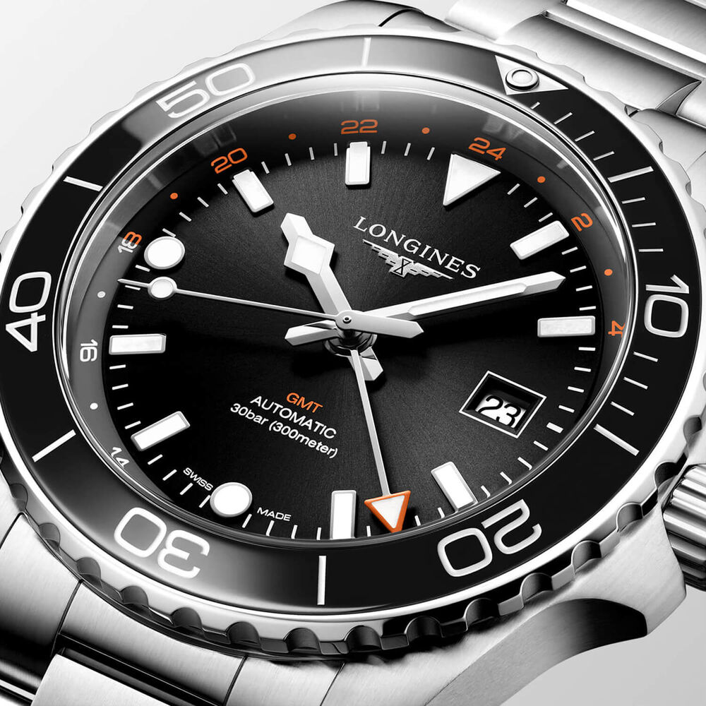 Longines Hydroconquest GMT 43mm Black Dial Steel Bracelet Watch image number 1