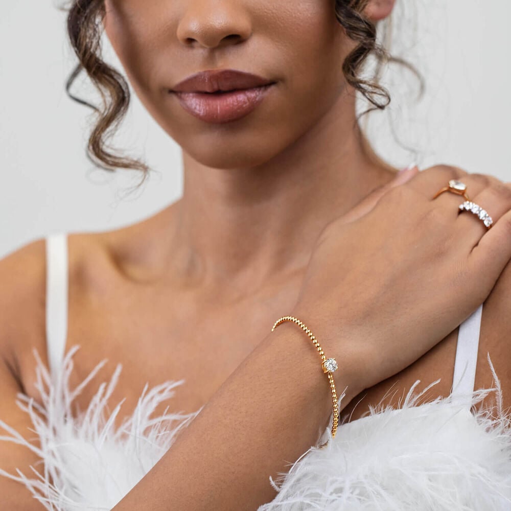 Born Granules 9ct Yellow Gold Lab Grown 1.00ct Round Diamond Beaded Bangle