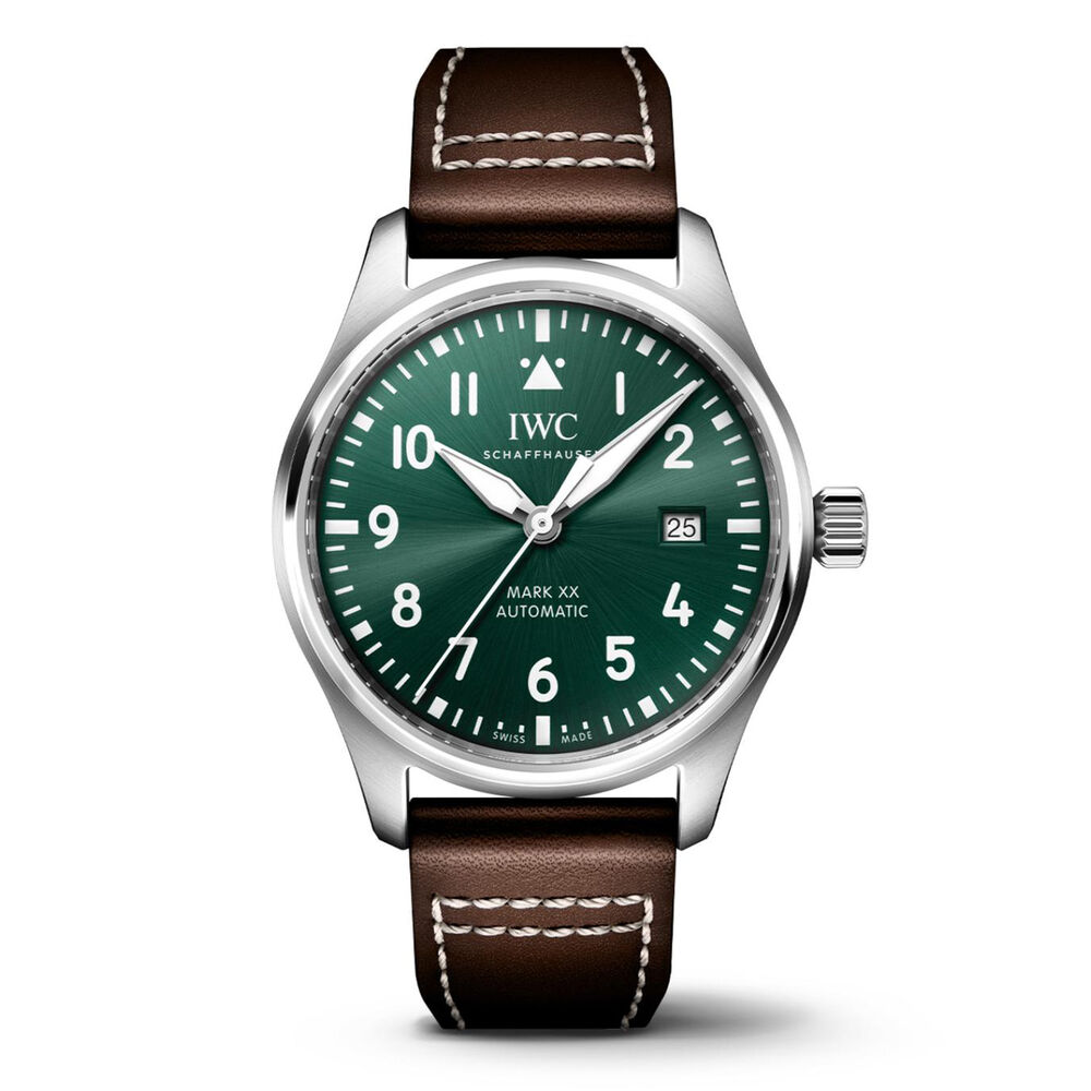 IWC Schaffhausen Pilot's Mark XX 40mm Green Dial Brown Leather Strap Watch image number 0