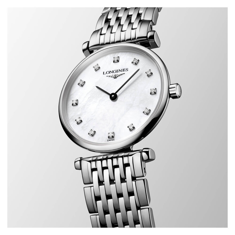 Longines La Grande Classique White Mother of Pearl Dial Diamond Dot Index Steel Bracelet Watch image number 1