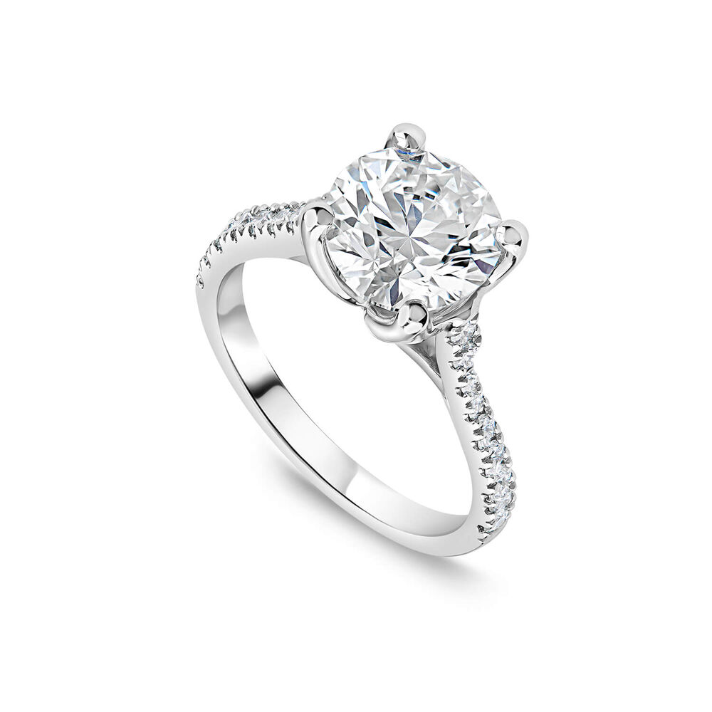 Born Platinum Lab Grown 2.20ct Round Brilliant Solitaire & Diamond Sides Ring