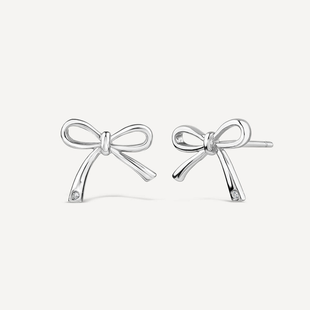 Sterling Silver Diamond Bow Necklet & Stud Earring Set image number 4