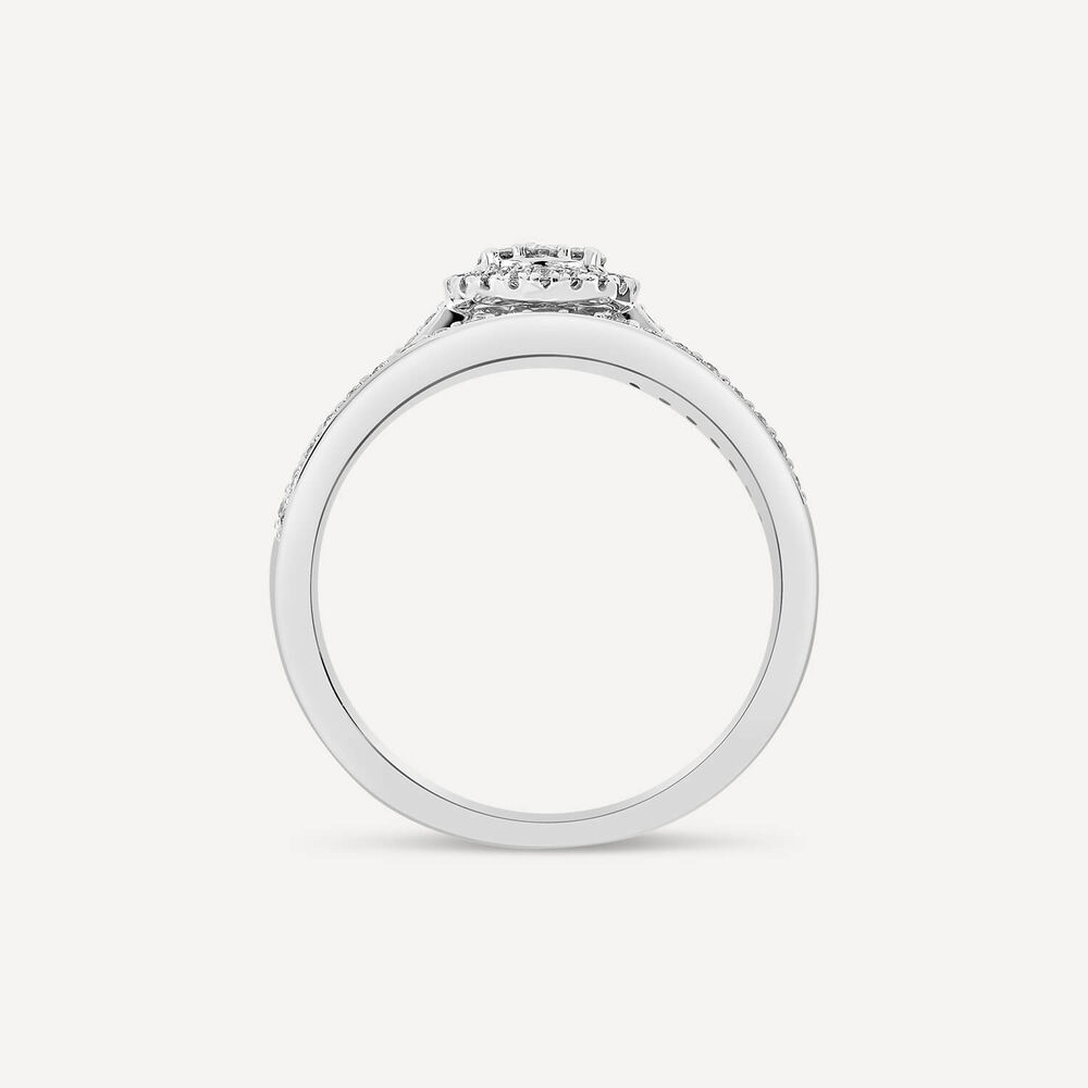 9ct White Gold 0.46ct Round Halo Cluster Diamond Bridal Set image number 3