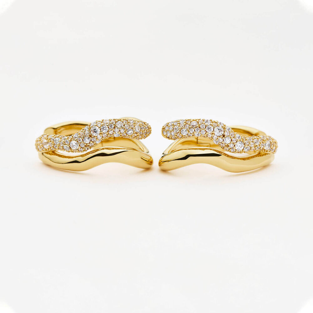 Missoma 18ct Gold Plated Brass Cubic Zirconia Molten Snow Double Medium Hoop Earrings