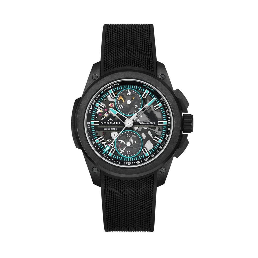 NORQAIN Wild ONE Skeleton Chrono 42mm Dial Black Rubber Strap Watch