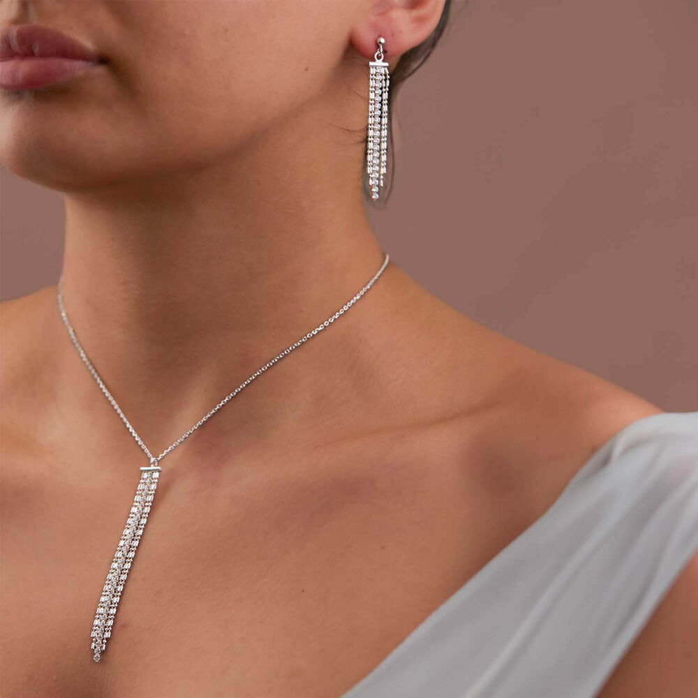 Sterling Silver & Cubic Zirconia Beads Fringe Necklet image number 3