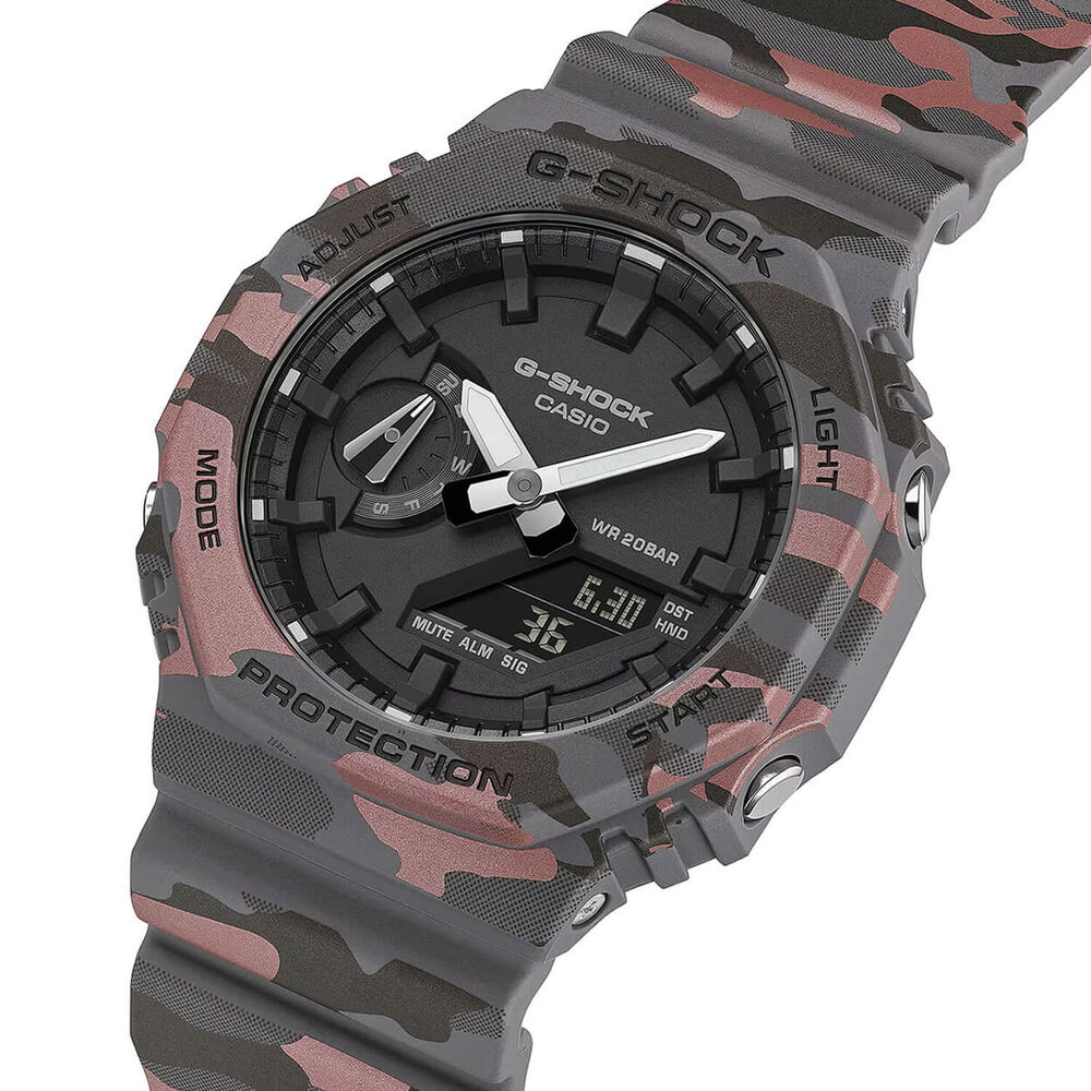G-SHOCK Classic GA-2100 Series 48.5mm Black Dial Red & Gray Camouflage Resin Strap Watch