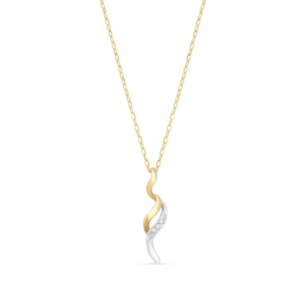 9ct Yellow & White Gold Pave Diamond Long Wave Pendant image number 0