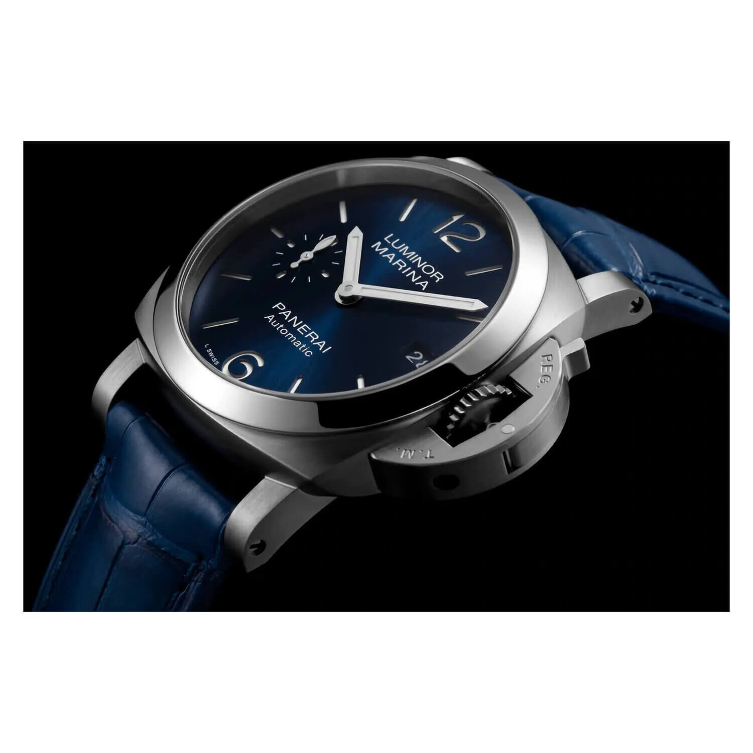 Panerai Luminor 40mm Quaranta Blue Dial Strap Watch at Fraser Hart