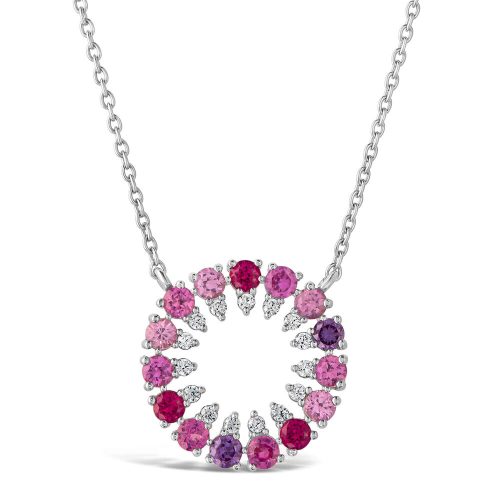 9ct White Gold Circle Multi Coloured Stones Cubic Zirconia Pendant