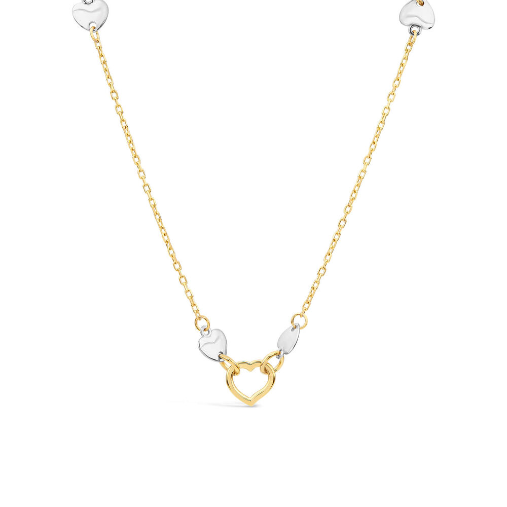 9ct Yellow & White Open Polished Heart Necklet image number 0