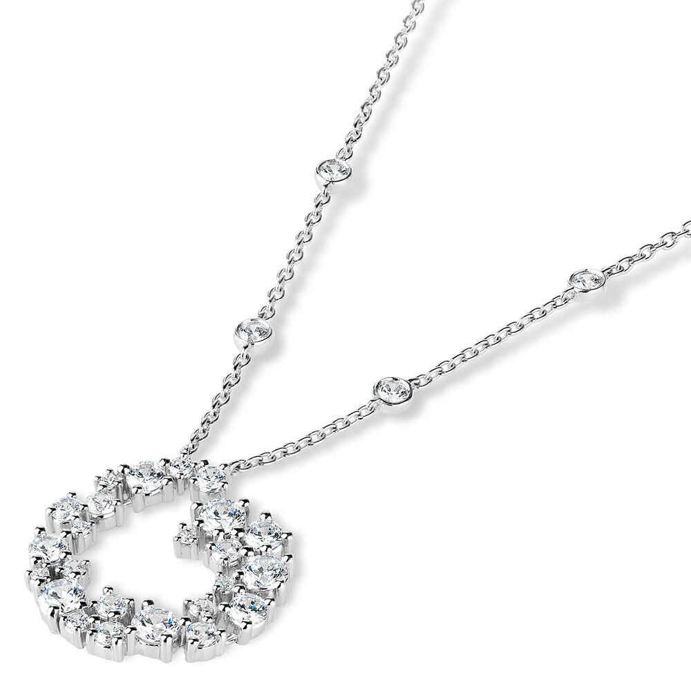 Sterling Silver Cubic Zirconia Swirl Shaped Pendant (Chain Included) image number 1