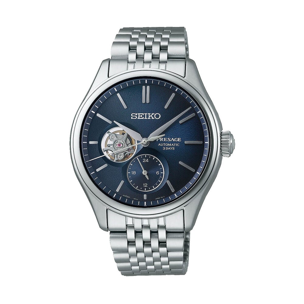 Seiko Presage Classic Open Heart 'Ai-iro' Japan Blue 40mm Dial Steel Bracelet Watch