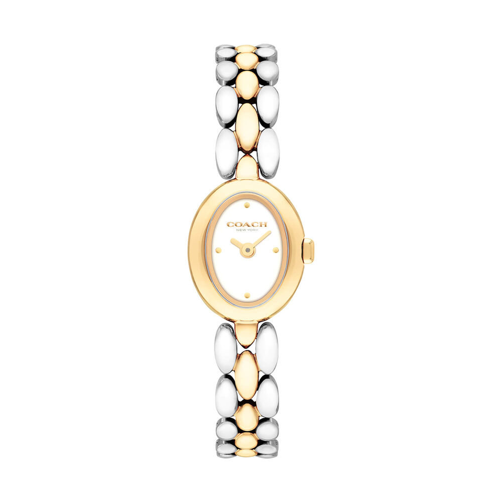 Coach Sammy 18x22.5mm White Dial Two Tone Steel Bracelet Watch