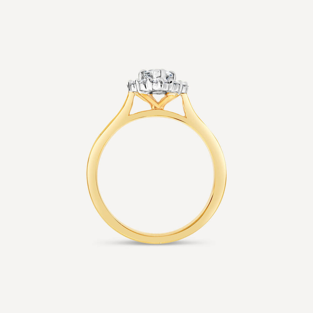 18ct Yellow Gold 0.77 Pear Diamond Halo Engagement Ring image number 3