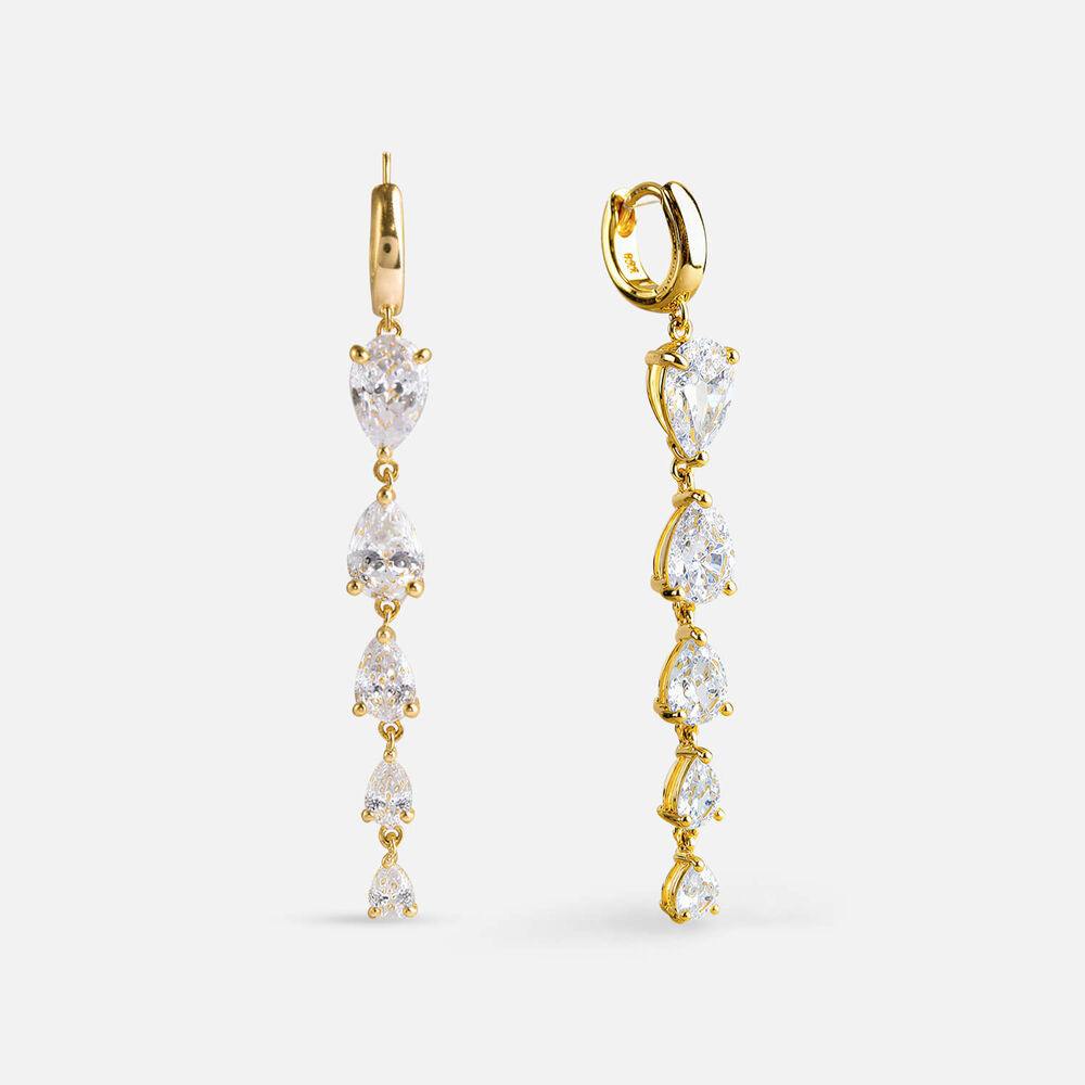 Yellow Gold Plated Sterling Silver Pear Cubic Zirconia Drop Earrings