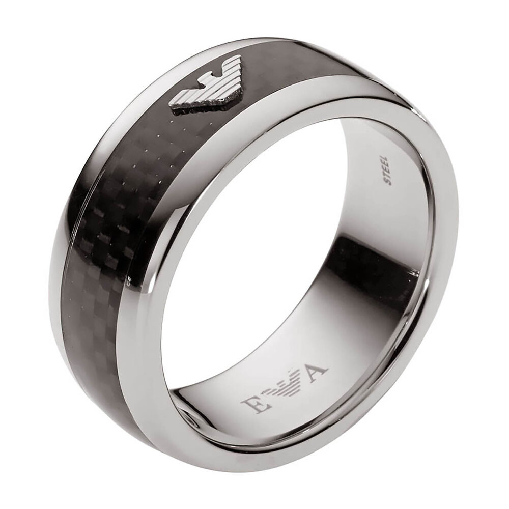 Emporio Armani Gents Staineless Steel and Onyx Logo ring image number 0
