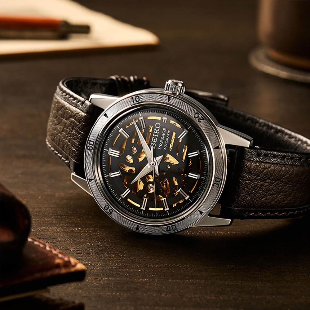 Seiko Presage Style 60s 'Elegant yet Rugged' Biker Style 39.5mm Skeleton Dial Strap Watch image number 4