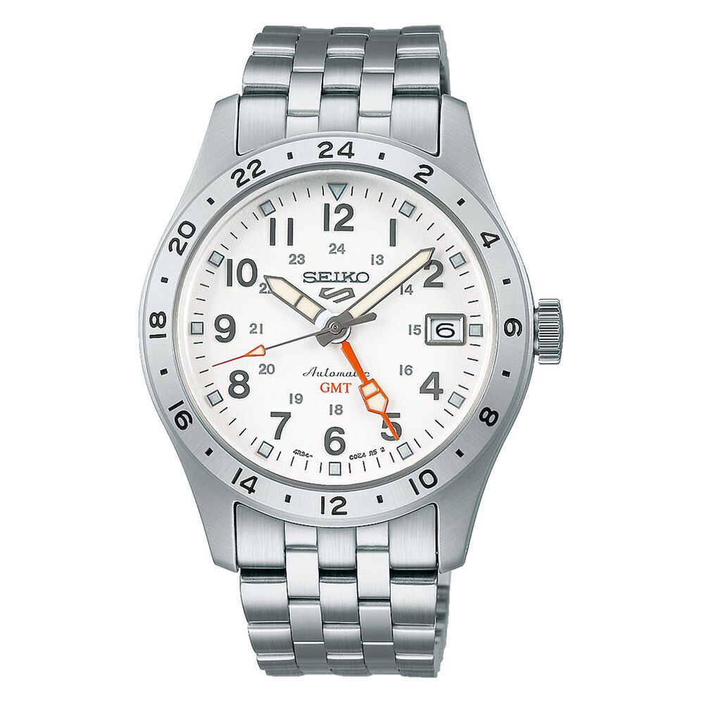 Seiko 5 Sports 'Overwhite&rsquo; Field GMT 39.4mm Steel Case Bracelet Watch