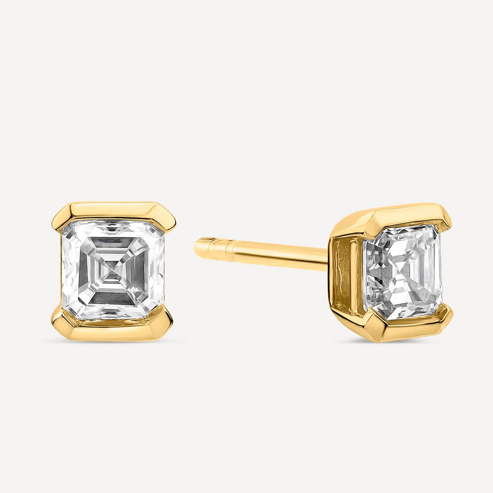 Born 1ct Classic 9ct Yellow Gold Lab Grown 1.00ct Asscher Cut Diamond Stud Earrings image number 1