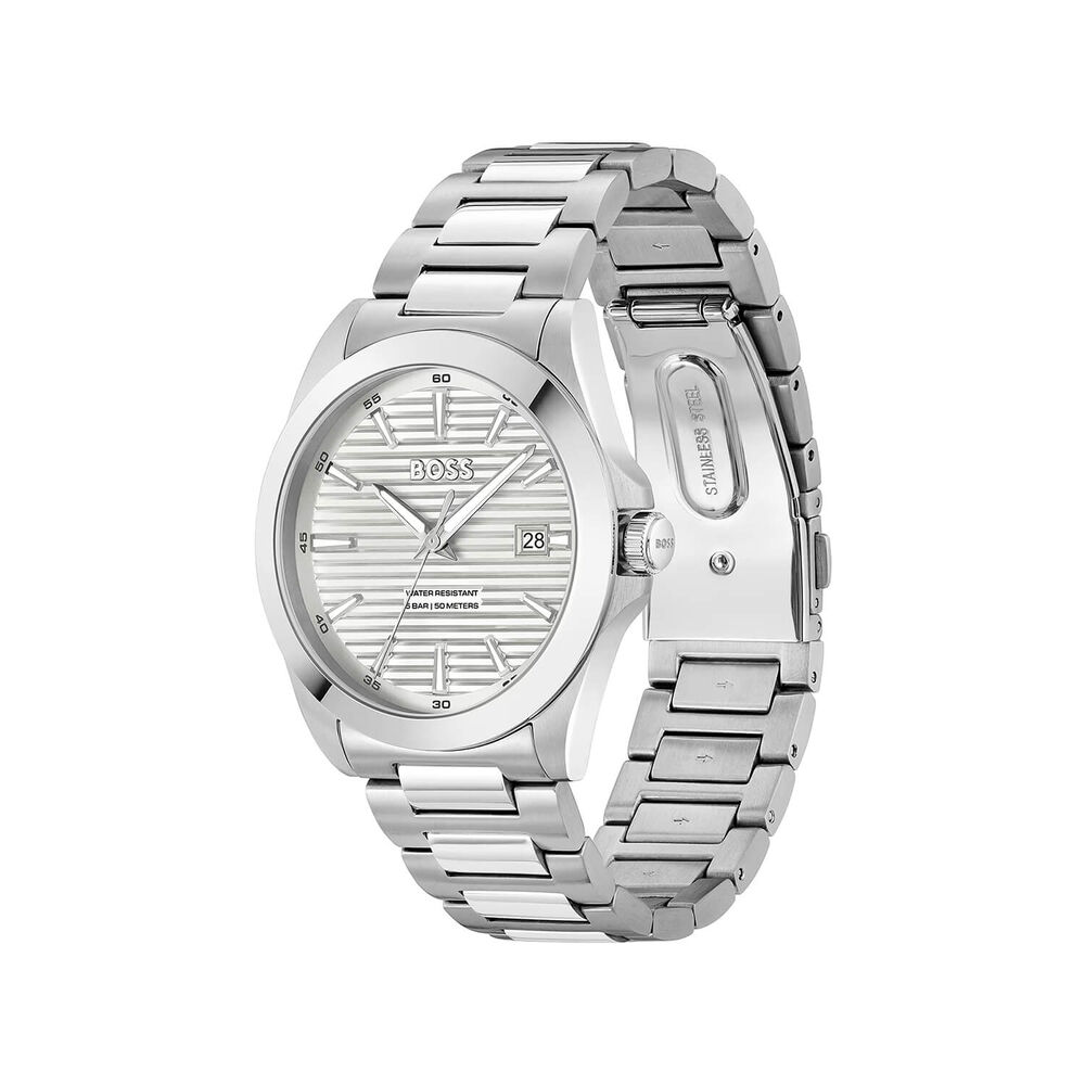BOSS Strike 41mm Silver Textured Dial Steel Bracelet Watch