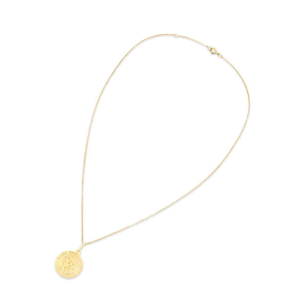 9ct Yellow Gold Round St Christopher Medal Pendant (Chain Included) image number 2