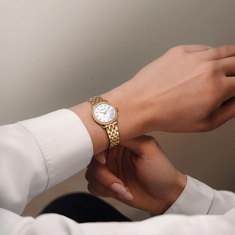 Raymond Weil Toccata Classic 24mm MOP Dial Diamond Set Bezel Gold PVD Steel Bracelet Watch