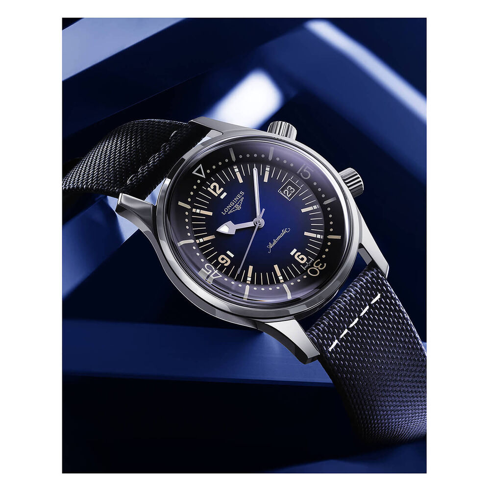 Longines Heritage Diver 42mm Blue Dial Steel Case Blue Strap Watch image number 3