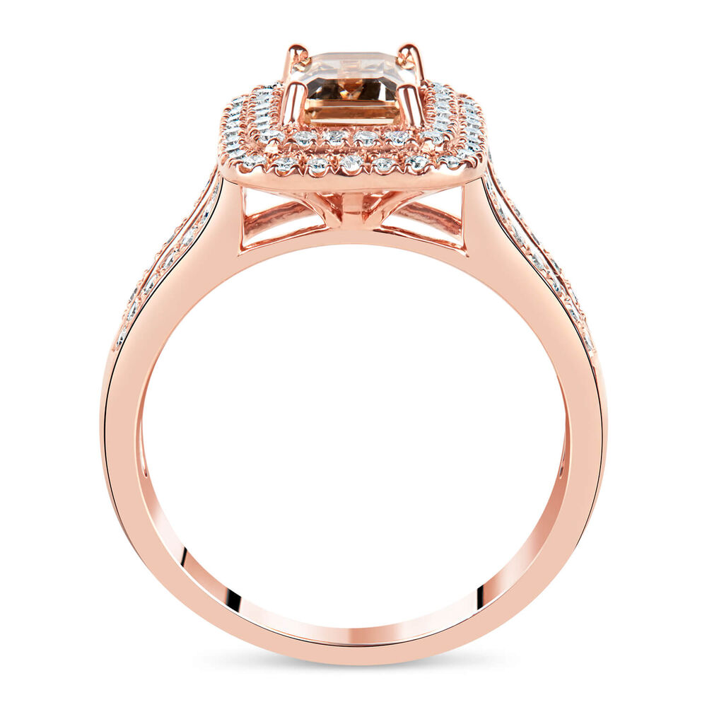 9ct Rose Gold Diamond and Morganite Emerald Cut Ring image number 2