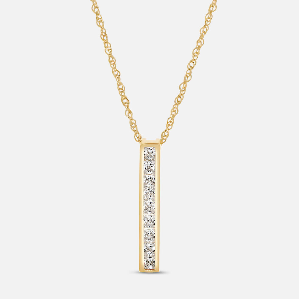 9ct Yellow Gold Channel Set Cubic Zirconia Bar Pendant (Chain Included)