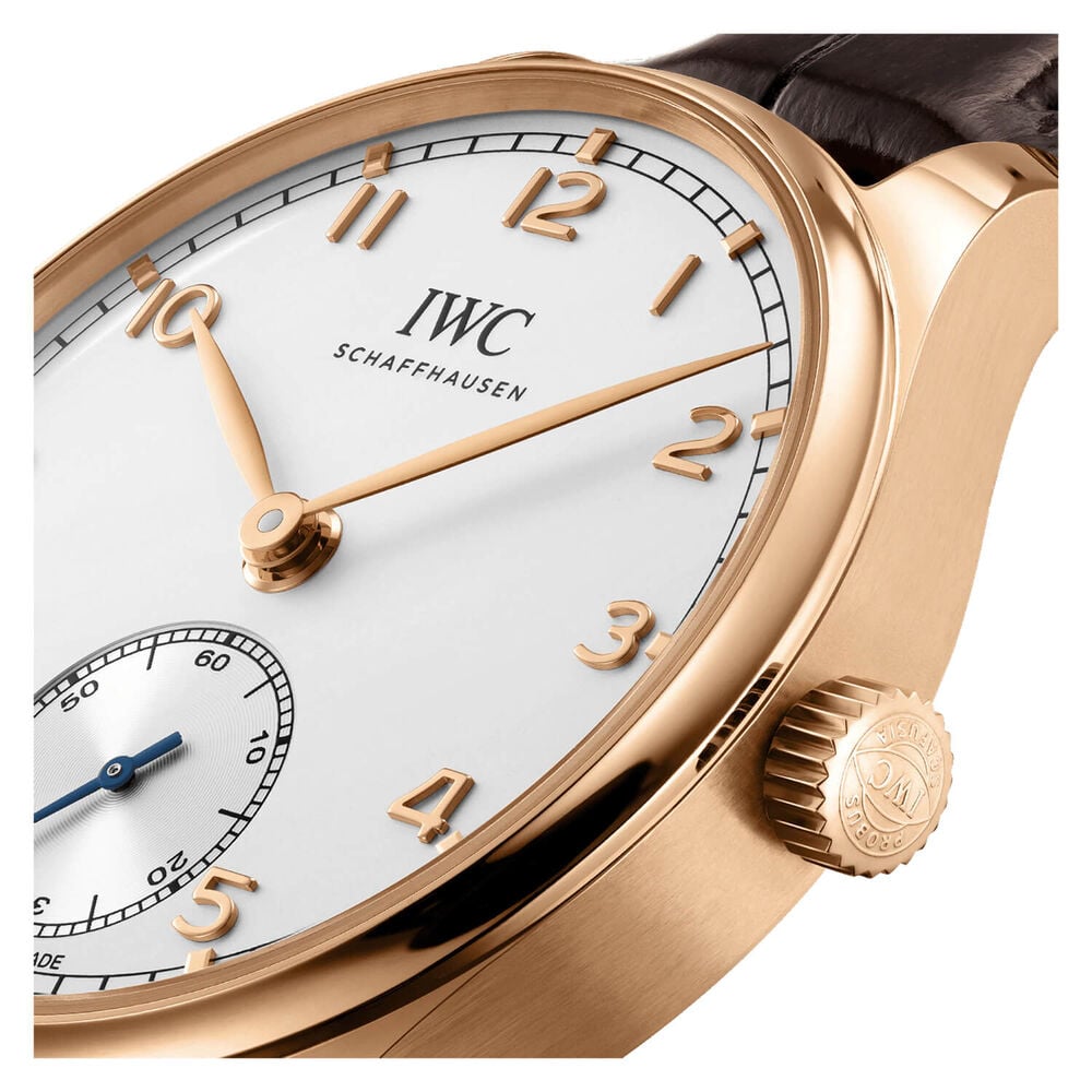 IWC Schaffhausen Portugieser Automatic 40 Silver Dial Brown Strap Watch image number 4