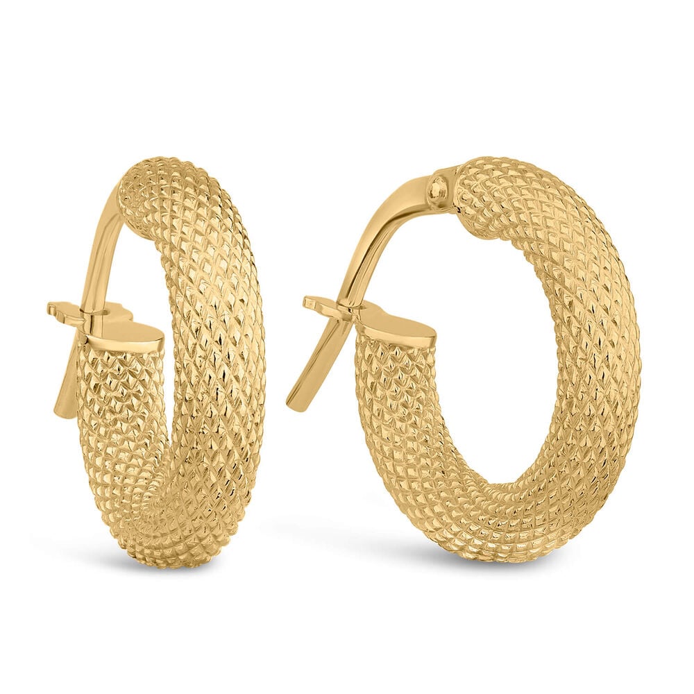 9ct Yellow Gold Decorated Texture Hoop Earrings image number 1