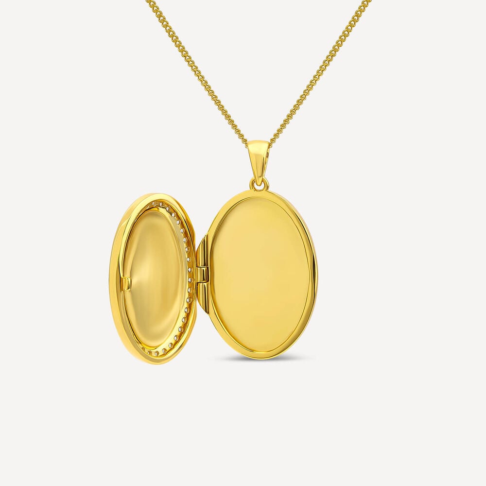 Yellow Gold Plated Sterling Silver Cubic Zirconia Surround Oval Locket Pendant image number 2