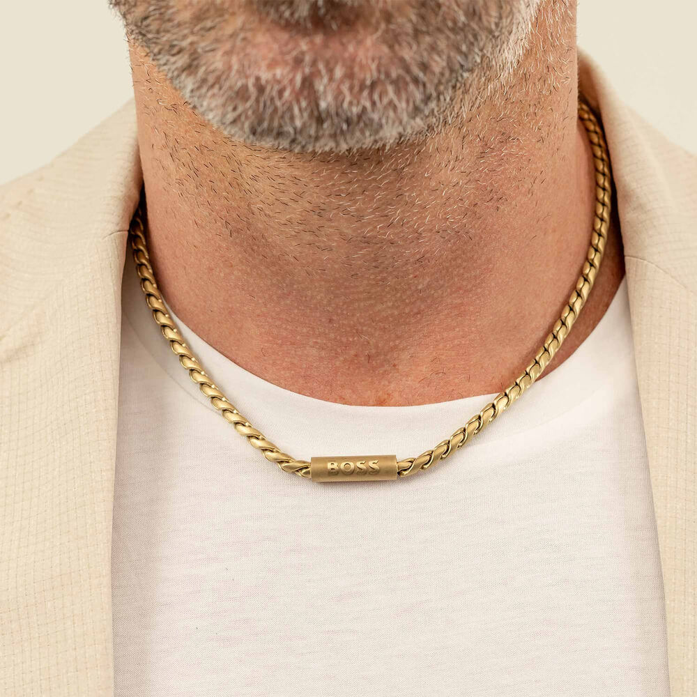 BOSS Doran Gold Tone Steel Braided Chain Necklace image number 3