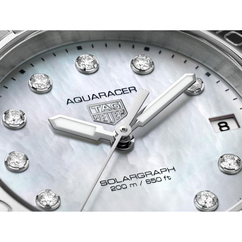 TAG Heuer Aquaracer Professional 200 Solargraph 34mm MOP Dial Diamond Dots Steel Bracelet Watch image number 2
